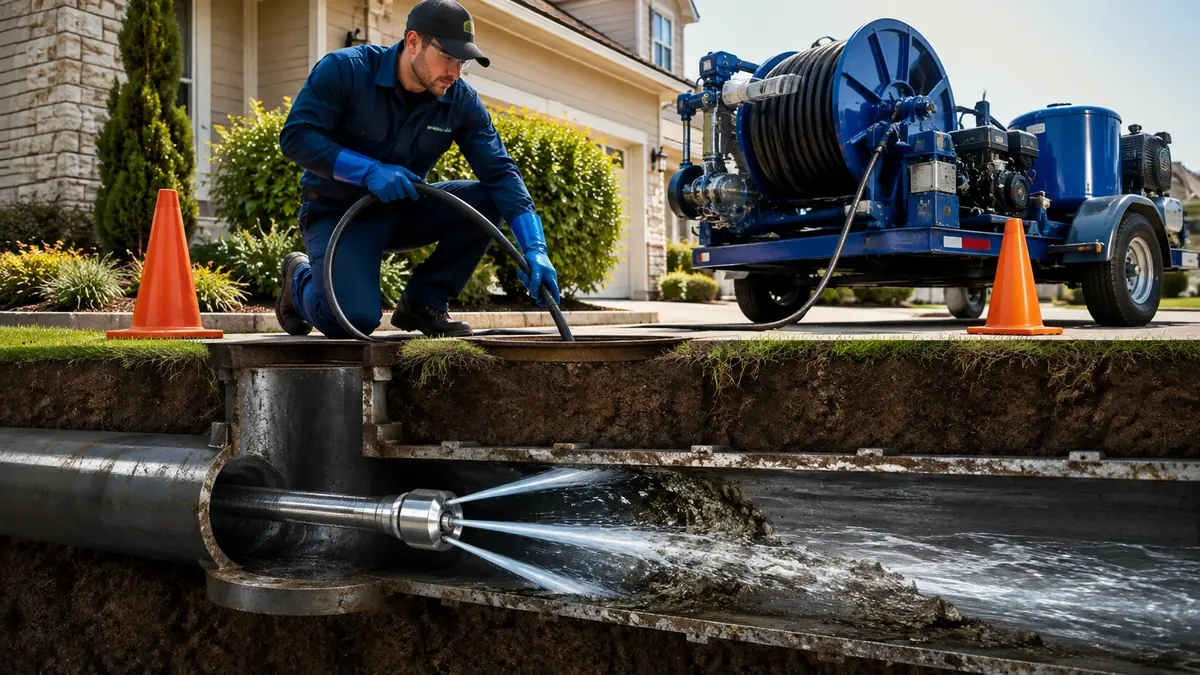 Main Sewer Line Hydro Jet Cleaning in Woody